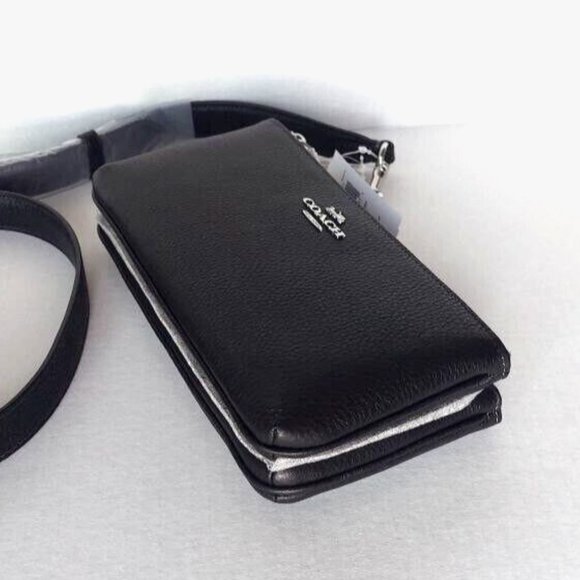 NWT Coach CJ789 Double Zip Crossbody in Refine Pebble Leather Clutch in Black - Picture 5 of 16